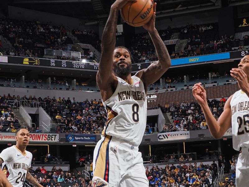 INDIANAPOLIS, IN - FEBRUARY 28: Naji Marshall #8 of the New Orleans Pelicans handles the ball during the game against the Indiana Pacers on February 28, 2024 at Gainbridge Fieldhouse in Indianapolis, Indiana. NOTE TO USER: User expressly acknowledges and agrees that, by downloading and or using this Photograph, user is consenting to the terms and conditions of the Getty Images License Agreement. Mandatory Copyright Notice: Copyright 2024 NBAE (Photo by Ron Hoskins/NBAE via Getty Images)