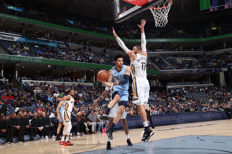 MEMPHIS, TN - FEBRUARY 12: Scottie Pippen Jr. #1 of the Memphis Grizzlies  passes the ball during the game against the New Orleans Pelicans on February 12, 2024 at FedExForum in Memphis, Tennessee. NOTE TO USER: User expressly acknowledges and agrees that, by downloading and or using this photograph, User is consenting to the terms and conditions of the Getty Images License Agreement. Mandatory Copyright Notice: Copyright 2024 NBAE (Photo by Joe Murphy/NBAE via Getty Images)