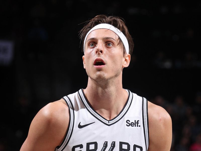 BROOKLYN, NY - FEBRUARY 10: Zach Collins #23 of the San Antonio Spurs prepares to shoot a free throw during the game against the Brooklyn Nets on February 10, 2024 at Barclays Center in Brooklyn, New York. NOTE TO USER: User expressly acknowledges and agrees that, by downloading and or using this Photograph, user is consenting to the terms and conditions of the Getty Images License Agreement. Mandatory Copyright Notice: Copyright 2024 NBAE (Photo by Nathaniel S. Butler/NBAE via Getty Images)