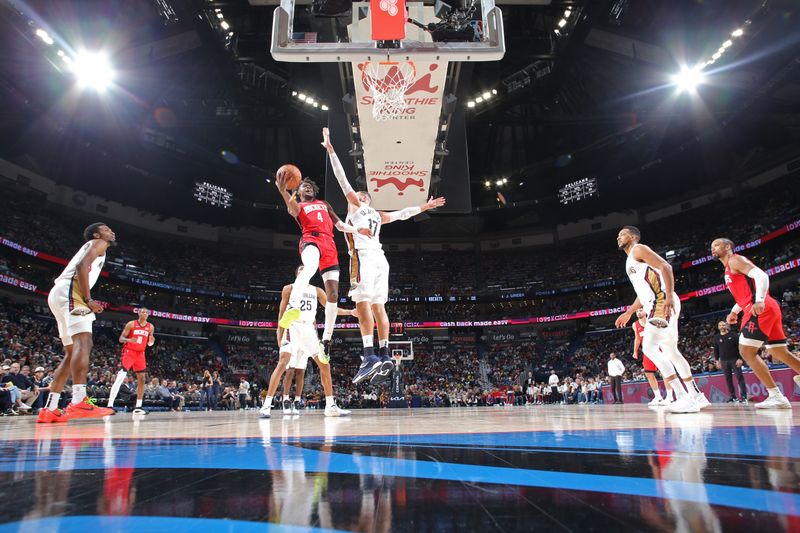 NEW ORLEANS, LA - FEBRUARY 22: Jalen Green #4 of the Houston Rockets shoots the ball during the game against the New Orleans Pelicans on February 22, 2024 at the Smoothie King Center in New Orleans, Louisiana. NOTE TO USER: User expressly acknowledges and agrees that, by downloading and or using this Photograph, user is consenting to the terms and conditions of the Getty Images License Agreement. Mandatory Copyright Notice: Copyright 2024 NBAE (Photo by Layne Murdoch Jr./NBAE via Getty Images)