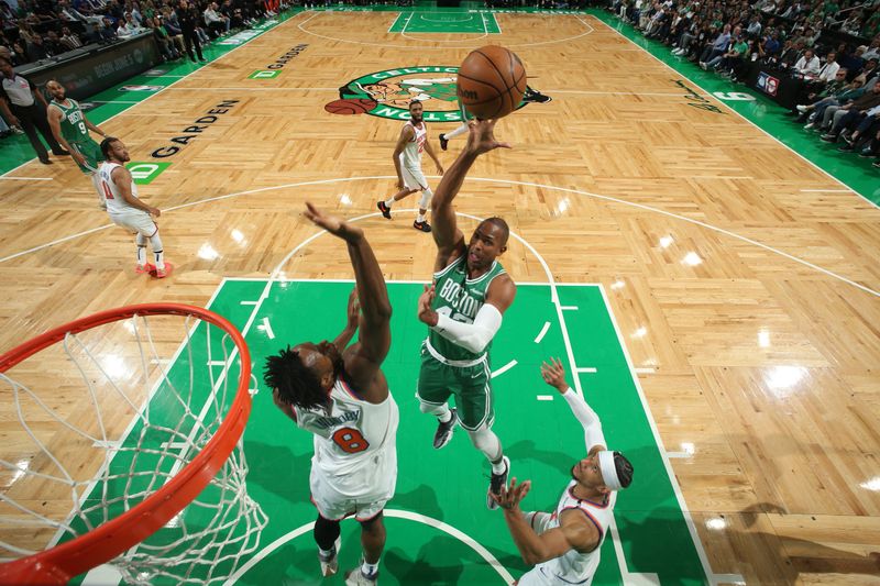 BOSTON, MA - May 7:   Al Horford #42 of the Boston Celtics shoots the ball during the game against the New York Knicks  during Round 2 Game 2 of the 2025 NBA Playoffs  on May 7, 2025 at TD Garden in Boston, Massachusetts. NOTE TO USER: User expressly acknowledges and agrees that, by downloading and/or using this Photograph, user is consenting to the terms and conditions of the Getty Images License Agreement. Mandatory Copyright Notice: Copyright 2025 NBAE (Photo by Nathaniel S. Butler/NBAE via Getty Images)