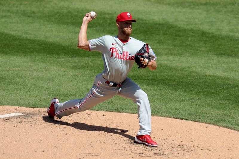 Apr 23, 2025; New York City, New York, USA; Philadelphia Phillies starting pitcher Zack Wheeler (45) pitches against the New York Mets during the second inning at Citi Field. Mandatory Credit: Brad Penner-Imagn Images