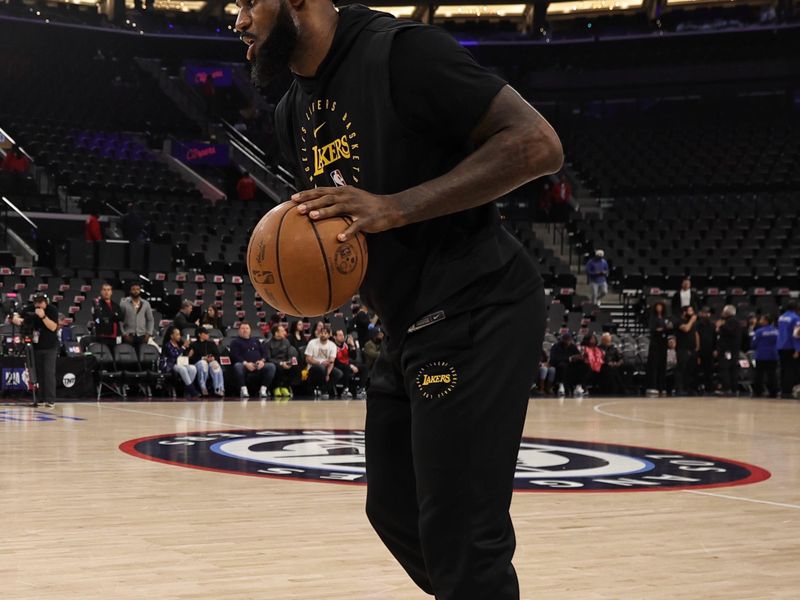 INGLEWOOD, CA - FEBRUARY 4:  LeBron James #23 of the Los Angeles Lakers warms up before the game against the LA Clippers on February 4, 2025 at Intuit Dome in Los Angeles, California. NOTE TO USER: User expressly acknowledges and agrees that, by downloading and/or using this Photograph, user is consenting to the terms and conditions of the Getty Images License Agreement. Mandatory Copyright Notice: Copyright 2025 NBAE (Photo by Jim Poorten/NBAE via Getty Images)