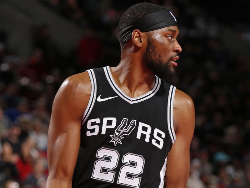 PORTLAND, OR - DECEMBER 13: Malaki Branham #22 of the San Antonio Spurs looks on during the game against the Portland Trail Blazers on December 13, 2024 at the Moda Center Arena in Portland, Oregon. NOTE TO USER: User expressly acknowledges and agrees that, by downloading and or using this photograph, user is consenting to the terms and conditions of the Getty Images License Agreement. Mandatory Copyright Notice: Copyright 2024 NBAE (Photo by Cameron Browne/NBAE via Getty Images)