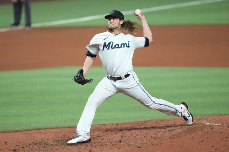 Sep 20, 2023; Miami, Florida, USA;  Miami Marlins relief pitcher Steven Okert (48) pitches in the fourth inning against the New York Mets at loanDepot Park. Mandatory Credit: Jim Rassol-USA TODAY Sports