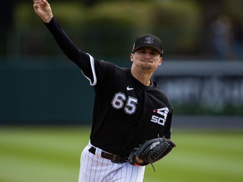 Mar 22, 2023; Phoenix, Arizona, USA; Chicago White Sox pitcher Davis Martin against the Kansas City Royals during a spring training game at Camelback Ranch-Glendale. Mandatory Credit: Mark J. Rebilas-USA TODAY Sports
