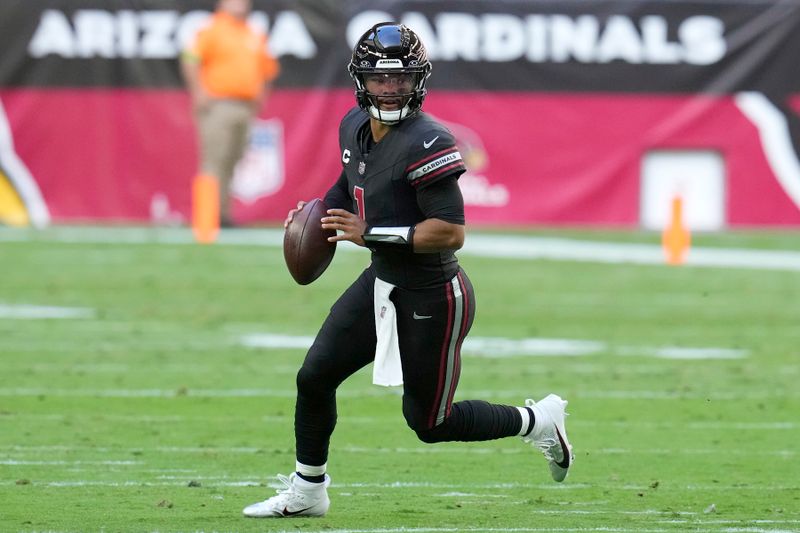 Arizona Cardinals quarterback Kyler Murray looks to make a pass against the Los Angeles Rams during the first half of an NFL football game Sunday, Nov. 26, 2023, in Glendale, Ariz. The Rams won 37-14. (AP Photo/Ross D. Franklin)