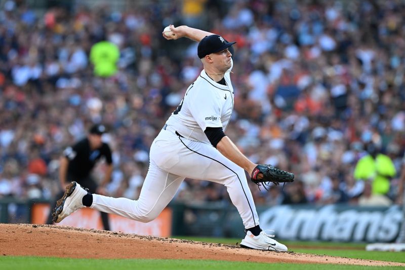 Jun 29, 2025; Detroit, Michigan, USA; Detroit Tigers starting pitcher Tarik Skubal (29) throws a pitch against the Minnesota Twins in the third inning at Comerica Park. Mandatory Credit: Lon Horwedel-Imagn Images
