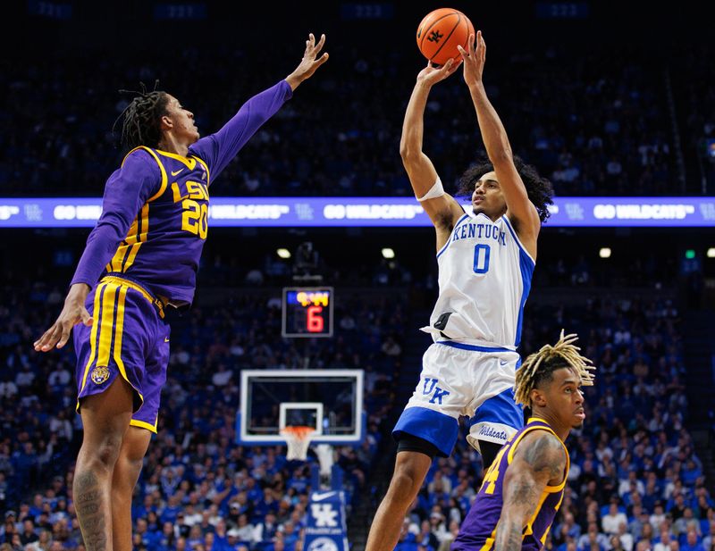 Jan 3, 2023; Lexington, Kentucky, USA; Kentucky Wildcats forward Jacob Toppin (0) shoots the ball during the second half against the LSU Tigers at Rupp Arena at Central Bank Center. Mandatory Credit: Jordan Prather-USA TODAY Sports