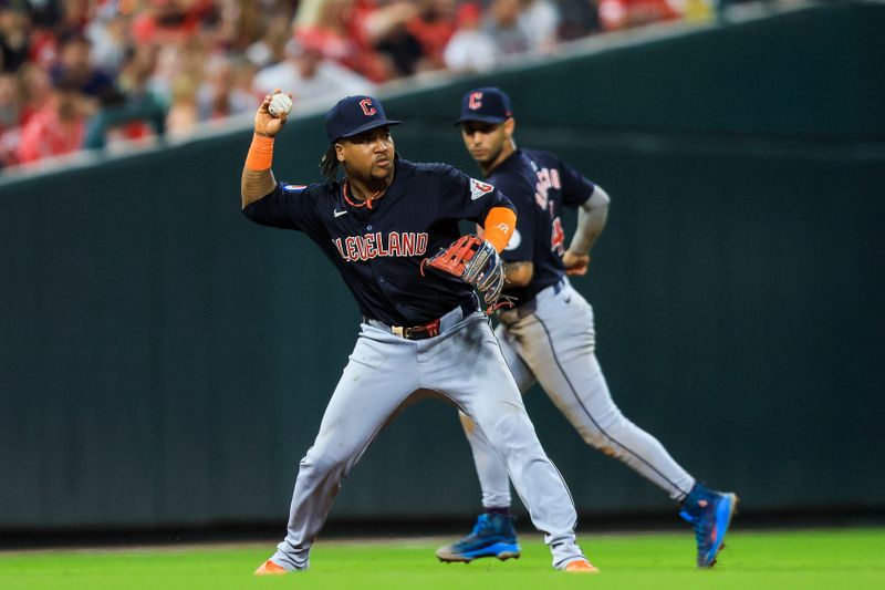 Jun 12, 2024; Cincinnati, Ohio, USA; Cleveland Guardians third baseman Jose Ramirez (11) throws to second to get Cincinnati Reds third baseman Jeimer Candelario (not pictured) out in the eighth inning at Great American Ball Park. Mandatory Credit: Katie Stratman-USA TODAY Sports