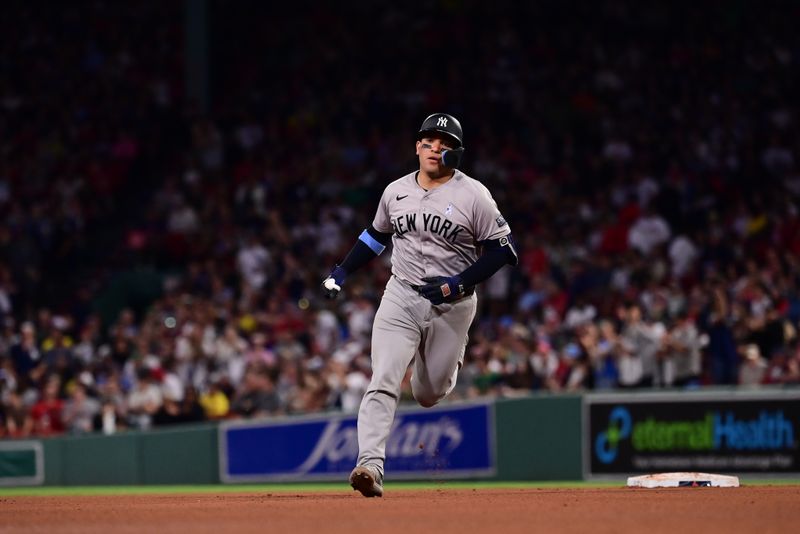 Jun 16, 2024; Boston, Massachusetts, USA;  New York Yankees catcher Jose Trevino (39) runs the bases after hitting a home run against the Boston Red Sox during the sixth inning at Fenway Park. Mandatory Credit: Eric Canha-USA TODAY Sports