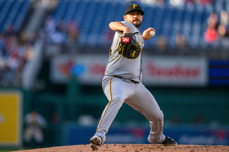 Apr 4, 2024; Washington, District of Columbia, USA; Pittsburgh Pirates starting pitcher Martin Perez (54) throws a pitch during the second inning against the Washington Nationals at Nationals Park. Mandatory Credit: Reggie Hildred-USA TODAY Sports