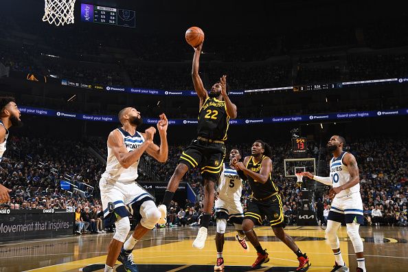 SAN FRANCISCO, CA - NOVEMBER 14: Andrew Wiggins #22 of the Golden State Warriors shoots the ball during the game against the Minnesota Timberwolves during the In-Season Tournament on November 14, 2023 at Chase Center in San Francisco, California. NOTE TO USER: User expressly acknowledges and agrees that, by downloading and or using this photograph, user is consenting to the terms and conditions of Getty Images License Agreement. Mandatory Copyright Notice: Copyright 2023 NBAE (Photo by Noah Graham/NBAE via Getty Images)