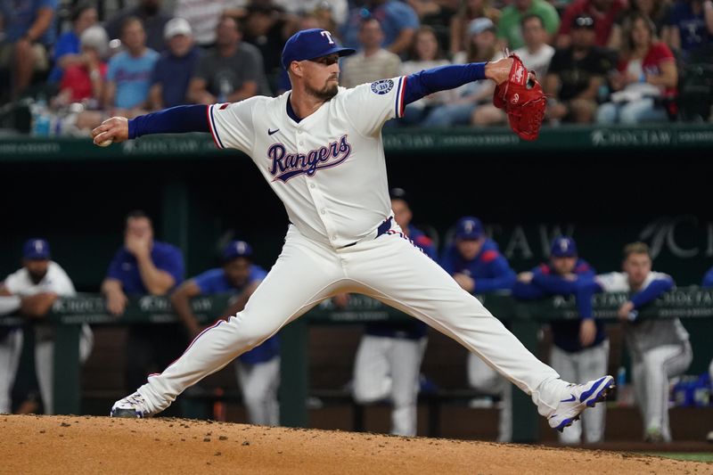 May 15, 2025; Arlington, Texas, USA; Texas Rangers pitcher Shawn Armstrong (43) throws to the plate during the ninth inning against the Houston Astros at Globe Life Field. Mandatory Credit: Raymond Carlin III-Imagn Images