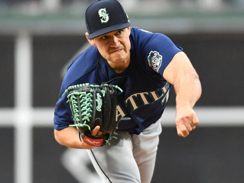 Apr 25, 2023; Philadelphia, Pennsylvania, USA; Seattle Mariners starting pitcher Marco Gonzales (7) throws a pitch during the third inning against the Philadelphia Phillies at Citizens Bank Park. Mandatory Credit: Eric Hartline-USA TODAY Sports