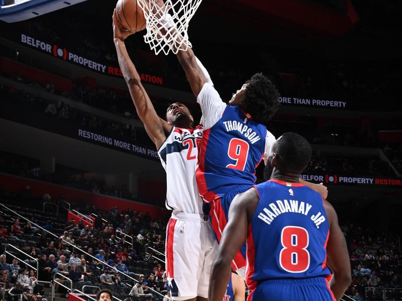 DETROIT, MI - MARCH 11: Alexandre Sarr #20 of the Washington Wizards drives to the basket during the game against the Detroit Pistons on March 11, 2025 at Little Caesars Arena in Detroit, Michigan. NOTE TO USER: User expressly acknowledges and agrees that, by downloading and/or using this photograph, User is consenting to the terms and conditions of the Getty Images License Agreement. Mandatory Copyright Notice: Copyright 2025 NBAE (Photo by Chris Schwegler/NBAE via Getty Images)