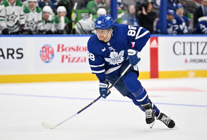 Feb 7, 2024; Toronto, Ontario, CAN; Toronto Maple Leafs forward William Nylander (88) pursues the play against the Dallas Stars in the third period at Scotiabank Arena. Mandatory Credit: Dan Hamilton-USA TODAY Sports