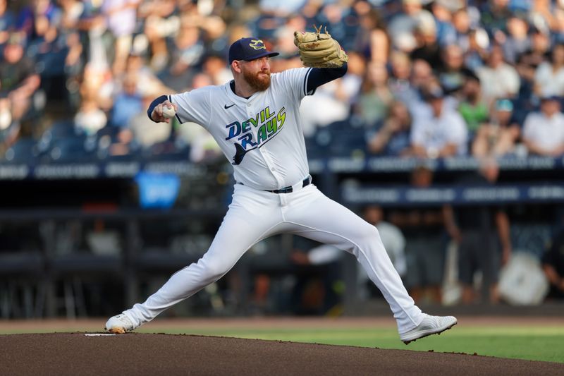Jul 19, 2025; Tampa, Florida, USA; Tampa Bay Rays starting pitcher Zack Littell (52) throws a pitch against the Baltimore Orioles in the first inning at George M. Steinbrenner Field. Mandatory Credit: Nathan Ray Seebeck-Imagn Images