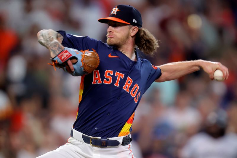 Jun 1, 2024; Houston, Texas, USA; Houston Astros relief pitcher Josh Hader (71) delivers  against the Minnesota Twins during the ninth inning at Minute Maid Park. Mandatory Credit: Erik Williams-USA TODAY Sports