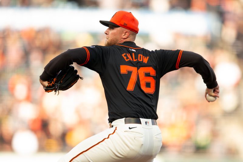 Mar 26, 2024; San Francisco, California, USA; San Francisco Giants pitcher Blayne Enlow delivers a pitch against the Oakland Athletics during the third inning at Oracle Park. Mandatory Credit: D. Ross Cameron-USA TODAY Sports