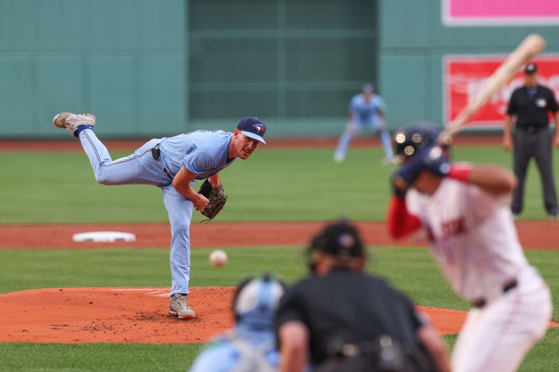 Jun 24, 2024; Boston, Massachusetts, USA; Toronto Blue Jays starting pitcher Chris Bassitt (40) throws a pitch during the first inning against the Boston Red Sox at Fenway Park. Mandatory Credit: Paul Rutherford-USA TODAY Sports