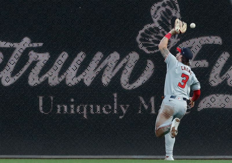 Sep 5, 2024; Pittsburgh, Pennsylvania, USA; Washington Nationals outfielder Dylan Crews (3) attempts to make a catch on a hit by Pittsburgh Pirates third baseman Jared Triolo (not pictured) during the second inning at PNC Park. Mandatory Credit: Charles LeClaire-Imagn Images