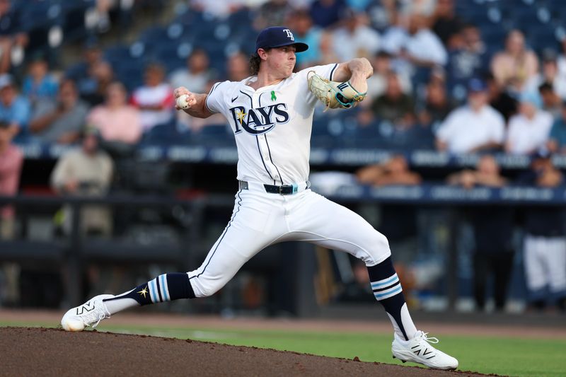 May 19, 2025; Tampa, Florida, USA; Tampa Bay Rays starting pitcher Ryan Pepiot (44) throws a pitch against the Houston Astros in the second inning at George M. Steinbrenner Field. Mandatory Credit: Nathan Ray Seebeck-Imagn Images