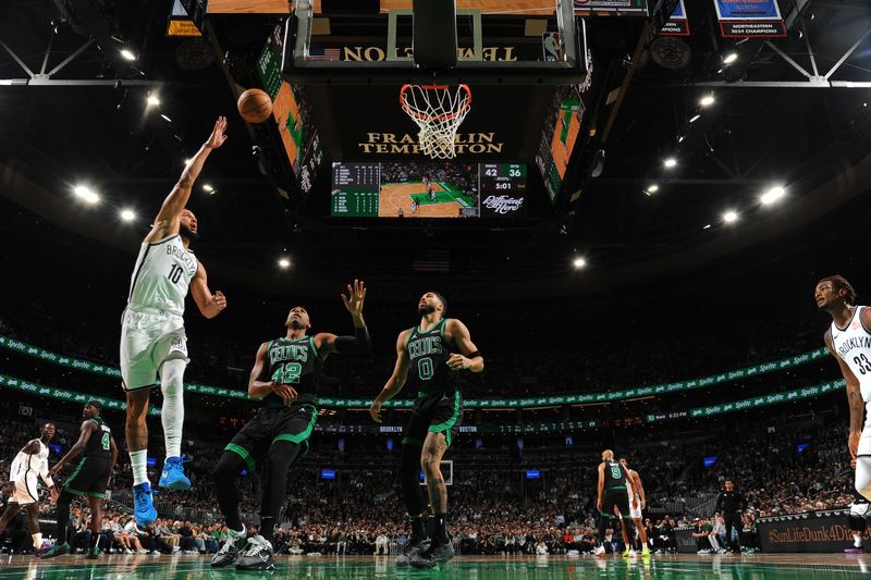 BOSTON, MA - NOVEMBER 8: Ben Simmons #10 of the Brooklyn Nets drives to the basket during the game against the Boston Celtics on November 8, 2024 at TD Garden in Boston, Massachusetts. NOTE TO USER: User expressly acknowledges and agrees that, by downloading and/or using this Photograph, user is consenting to the terms and conditions of the Getty Images License Agreement. Mandatory Copyright Notice: Copyright 2024 NBAE (Photo by Brian Babineau/NBAE via Getty Images)