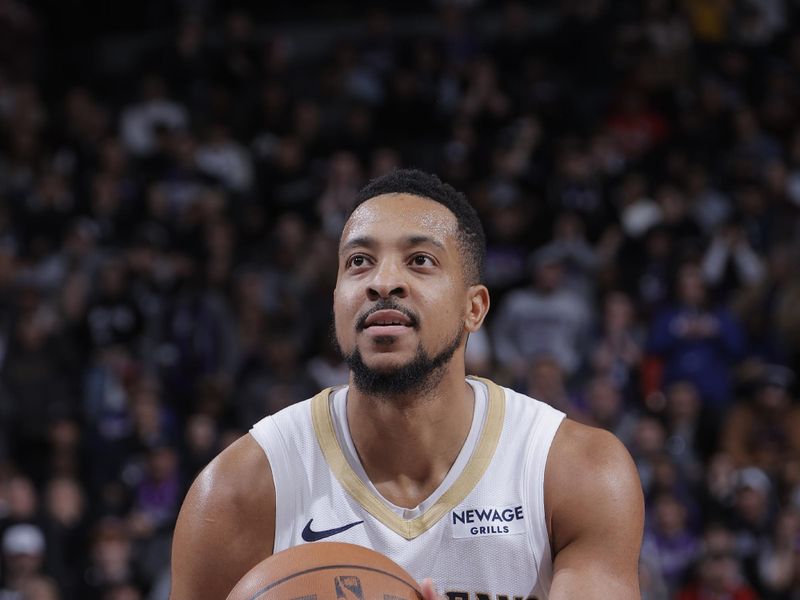 SACRAMENTO, CA - FEBRUARY 8:  CJ McCollum #3 of the New Orleans Pelicans shoots a free throw during the game against the Sacramento Kings on February 8, 2025 at Golden 1 Center in Sacramento, California. NOTE TO USER: User expressly acknowledges and agrees that, by downloading and or using this Photograph, user is consenting to the terms and conditions of the Getty Images License Agreement. Mandatory Copyright Notice: Copyright 2025 NBAE (Photo by Rocky Widner/NBAE via Getty Images)