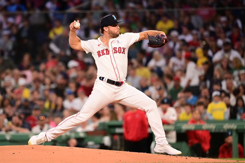 Jun 16, 2024; Boston, Massachusetts, USA; Boston Red Sox starting pitcher Kutter Crawford (50) pitches against the New York Yankees during the fifth inning at Fenway Park. Mandatory Credit: Eric Canha-USA TODAY Sports