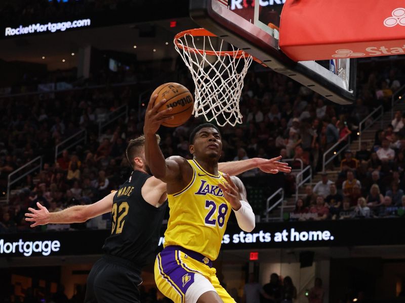 CLEVELAND, OH - OCTOBER 30:  Rui Hachimura #26 of the Los Angeles Lakers shoots the ball during the game against the Cleveland Cavaliers on October 30, 2024 at Rocket Mortgage FieldHouse in Cleveland, Ohio. NOTE TO USER: User expressly acknowledges and agrees that, by downloading and/or using this Photograph, user is consenting to the terms and conditions of the Getty Images License Agreement. Mandatory Copyright Notice: Copyright 2024 NBAE (Photo by  Lauren Leigh Bacho/NBAE via Getty Images)