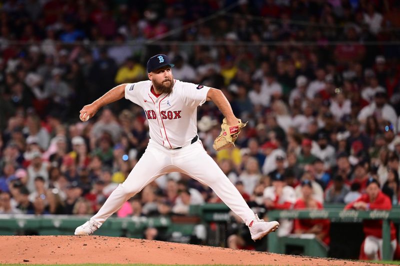 Jun 16, 2024; Boston, Massachusetts, USA;  Boston Red Sox pitcher Greg Weissert (57) pitches against the New York Yankees during the eighth inning at Fenway Park. Mandatory Credit: Eric Canha-USA TODAY Sports