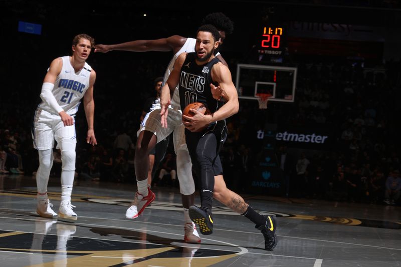 BROOKLYN, NY - NOVEMBER 29: Ben Simmons #10 of the Brooklyn Nets drives to the basket during the game against the Orlando Magic during a Emirates NBA Cup game on October 22, 2024 at Barclays Center in Brooklyn, New York. NOTE TO USER: User expressly acknowledges and agrees that, by downloading and or using this Photograph, user is consenting to the terms and conditions of the Getty Images License Agreement. Mandatory Copyright Notice: Copyright 2024 NBAE (Photo by Nathaniel S. Butler/NBAE via Getty Images)