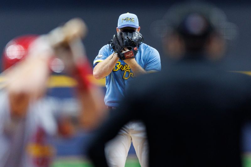 Apr 7, 2023; Milwaukee, Wisconsin, USA;  Milwaukee Brewers pitcher Brandon Woodruff (53) pitches during the first inning against the St. Louis Cardinals at American Family Field. Mandatory Credit: Jeff Hanisch-USA TODAY Sports