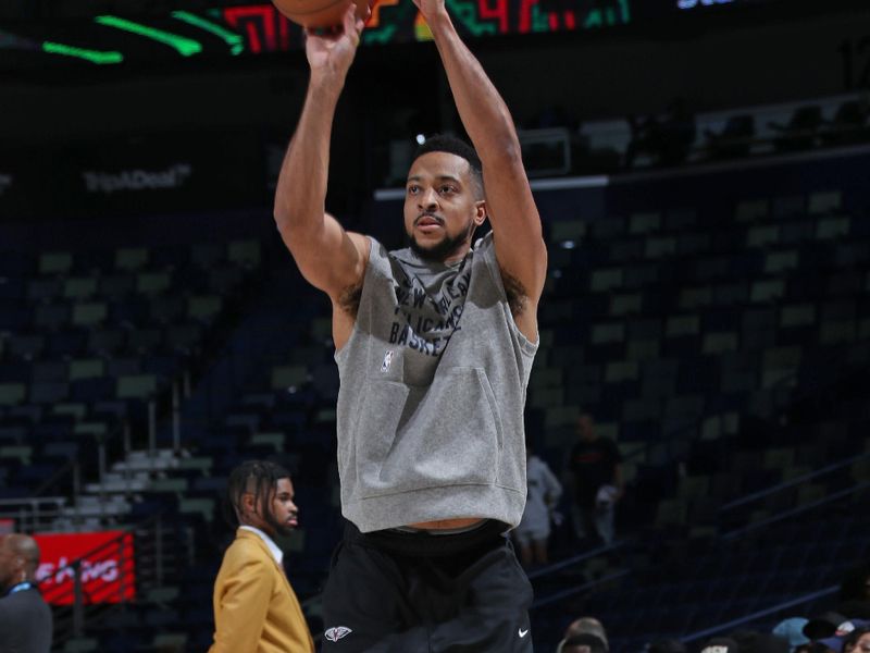 NEW ORLEANS, LA - JANUARY 26: CJ McCollum #3 of the New Orleans Pelicans warms up before the game against the Oklahoma City Thunder on January 26, 2024 at the Smoothie King Center in New Orleans, Louisiana. NOTE TO USER: User expressly acknowledges and agrees that, by downloading and or using this Photograph, user is consenting to the terms and conditions of the Getty Images License Agreement. Mandatory Copyright Notice: Copyright 2024 NBAE (Photo by Layne Murdoch Jr./NBAE via Getty Images)