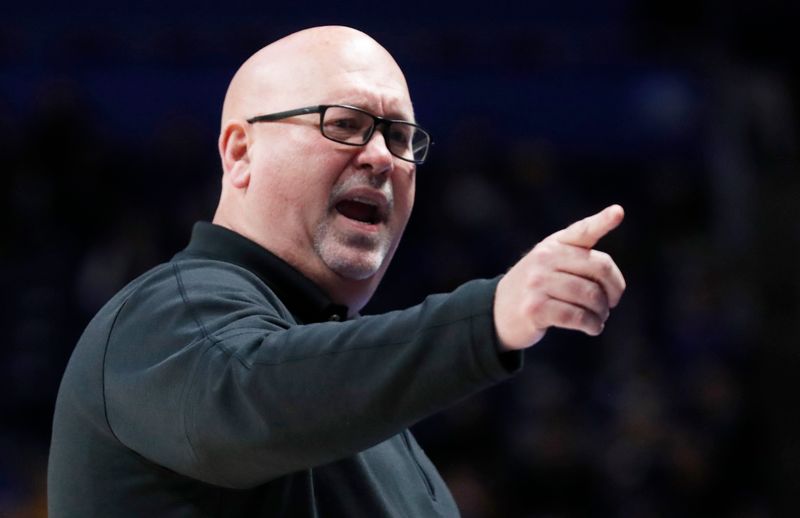 Jan 31, 2024; Pittsburgh, Pennsylvania, USA; Wake Forest Demon Deacons head coach Steve Forbes reacts on the sidelines against at the Petersen Events Center. Pittsburgh won 77-72. Mandatory Credit: Charles LeClaire-USA TODAY Sports