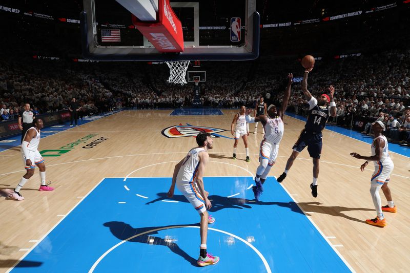 OKLAHOMA CITY, OK - APRIL 21:  Brandon Ingram #14 of the New Orleans Pelicans shoots the ball during the game  against the Oklahoma City Thunder during Round 1 Game 1 of the 2024 NBA Playoffs on April 21, 2024 at Paycom Arena in Oklahoma City, Oklahoma. NOTE TO USER: User expressly acknowledges and agrees that, by downloading and or using this photograph, User is consenting to the terms and conditions of the Getty Images License Agreement. Mandatory Copyright Notice: Copyright 2024 NBAE (Photo by Zach Beeker/NBAE via Getty Images)