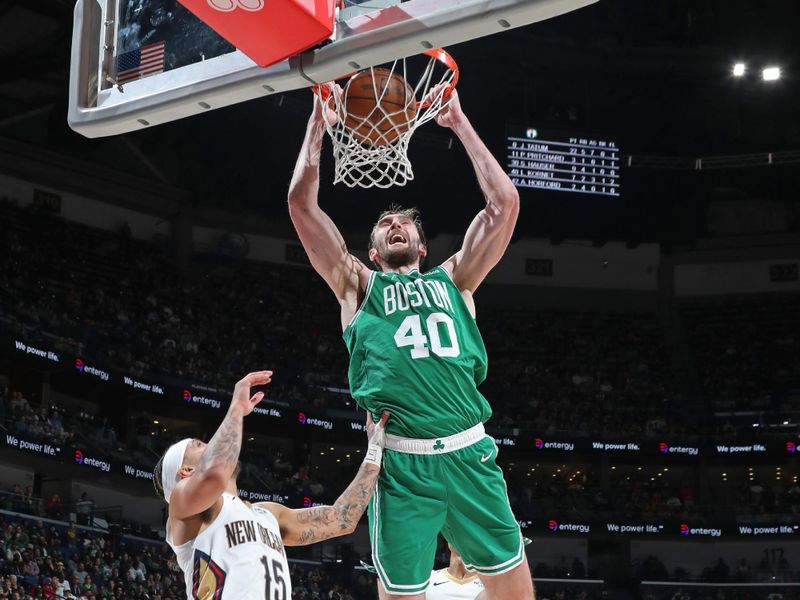 NEW ORLEANS, LA - JANUARY 31: Luke Kornet #40 of the Boston Celtics dunks the ball during the game against the New Orleans Pelicans  on January 31, 2025 at the Smoothie King Center in New Orleans, Louisiana. NOTE TO USER: User expressly acknowledges and agrees that, by downloading and or using this Photograph, user is consenting to the terms and conditions of the Getty Images License Agreement. Mandatory Copyright Notice: Copyright 2025 NBAE (Photo by Layne Murdoch Jr./NBAE via Getty Images)