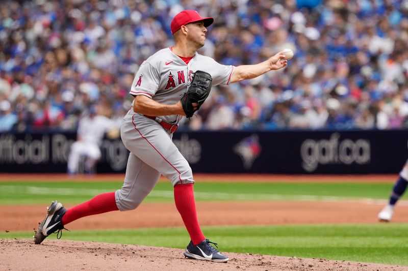 Jul 30, 2023; Toronto, Ontario, CAN; Los Angeles Angels starting pitcher Tyler Anderson (31) pitches to the Toronto Blue Jays during the second inning at Rogers Centre. Mandatory Credit: John E. Sokolowski-USA TODAY Sports