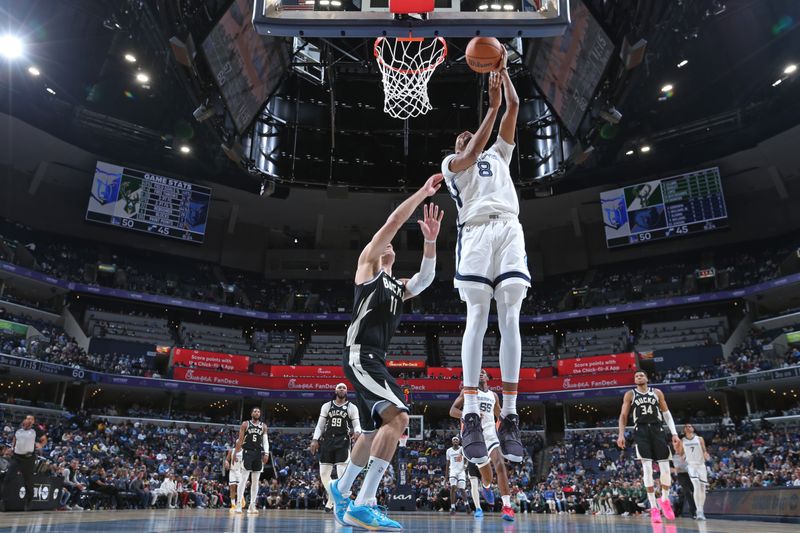 MEMPHIS, TN - FEBRUARY 15: Ziaire Williams #8 of the Memphis Grizzlies drives to the basket during the game against the Milwaukee Bucks on February 15, 2024 at FedExForum in Memphis, Tennessee. NOTE TO USER: User expressly acknowledges and agrees that, by downloading and or using this photograph, User is consenting to the terms and conditions of the Getty Images License Agreement. Mandatory Copyright Notice: Copyright 2024 NBAE (Photo by Stephen Gosling/NBAE via Getty Images)