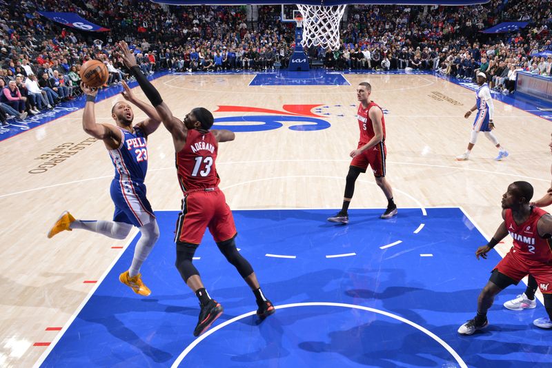 PHILADELPHIA, PA - FEBRUARY 5: Eric Gordon #23 of the Philadelphia 76ers drives to the basket during the game against the Miami Heat on February 5, 2025 at the Wells Fargo Center in Philadelphia, Pennsylvania NOTE TO USER: User expressly acknowledges and agrees that, by downloading and/or using this Photograph, user is consenting to the terms and conditions of the Getty Images License Agreement. Mandatory Copyright Notice: Copyright 2025 NBAE (Photo by Jesse D. Garrabrant/NBAE via Getty Images)