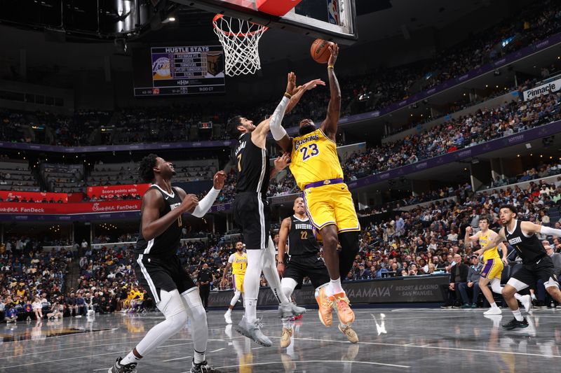 MEMPHIS, TN - MARCH 27: LeBron James #23 of the Los Angeles Lakers shoots the ball during the game against the Memphis Grizzlies on March 27, 2024 at FedExForum in Memphis, Tennessee. NOTE TO USER: User expressly acknowledges and agrees that, by downloading and or using this photograph, User is consenting to the terms and conditions of the Getty Images License Agreement. Mandatory Copyright Notice: Copyright 2024 NBAE (Photo by Joe Murphy/NBAE via Getty Images)