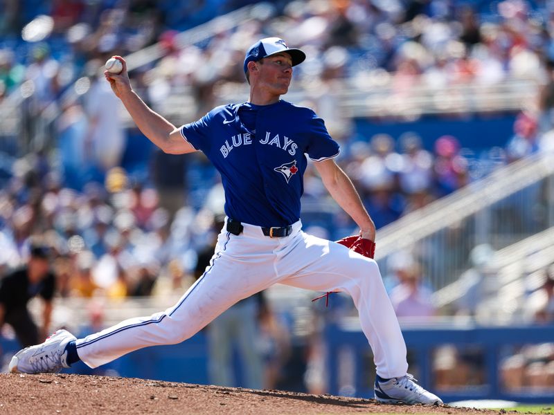 Feb 26, 2024; Dunedin, Florida, USA;  Toronto Blue Jays pitcher Chris Bassitt (40) throws a pitch against the Pittsburgh Pirates in the fourth inning at TD Ballpark. Mandatory Credit: Nathan Ray Seebeck-USA TODAY Sports