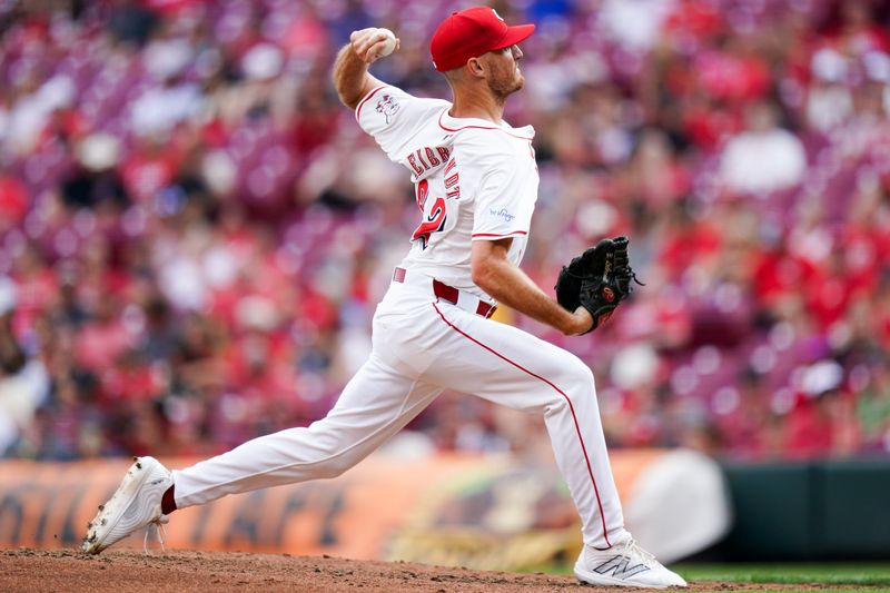 Aug 29, 2024; Cincinnati, Ohio, USA;  Cincinnati Reds pitcher Brandon Leibrandt (82) throws the ball during the fifth inning of the MLB game between the Cincinnati Reds and Oakland Athletics, Thursday, Aug. 29, 2024, at Cintas Center in Cincinnati. Mandatory Credit: Frank Bowen IV/The Cincinnati Enquirer-USA TODAY Sports