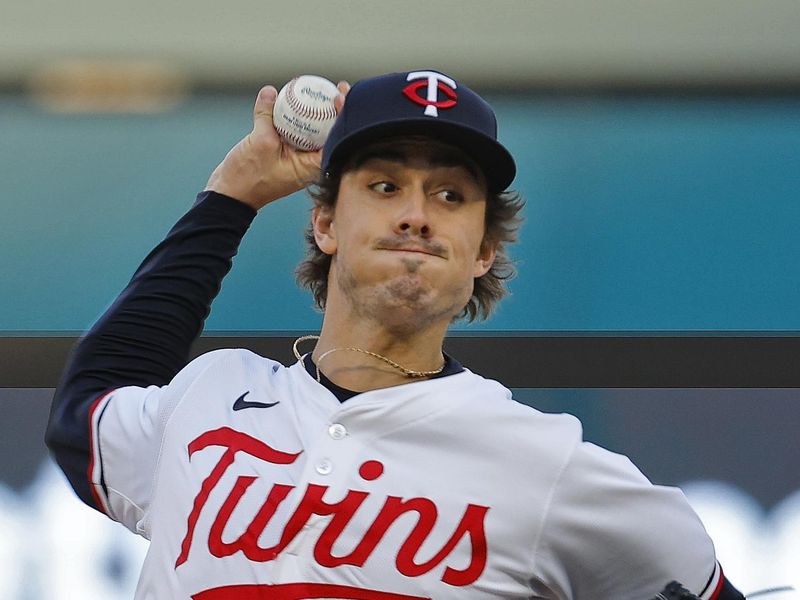 Apr 24, 2024; Minneapolis, Minnesota, USA; Minnesota Twins starting pitcher Joe Ryan (41) pitches in the first inning against the Chicago White Sox at Target Field. Mandatory Credit: Bruce Kluckhohn-USA TODAY Sports