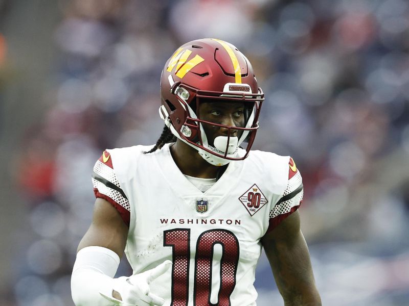 Washington Commanders wide receiver Curtis Samuel (10) lines up for the snap during an NFL game against the Houston Texans on Sunday, November 20, 2022, in Houston. (AP Photo/Matt Patterson)