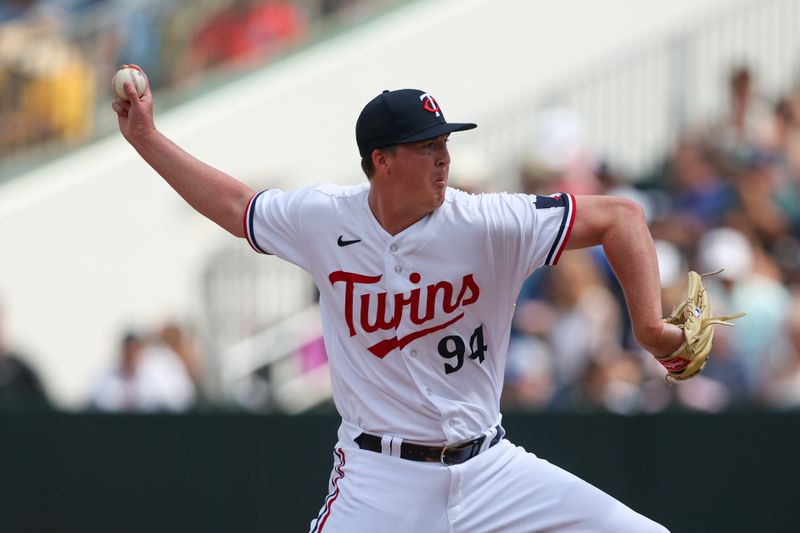 Mar 13, 2023; Fort Myers, Florida, USA;  Minnesota Twins starting pitcher Brent Headrick (94) throws a pitch against the New York Yankees in the fifth inning during spring training at Hammond Stadium. Mandatory Credit: Nathan Ray Seebeck-USA TODAY Sports