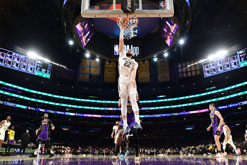 LOS ANGELES, CA - FEBRUARY 9:  Larry Nance Jr. #22 of the New Orleans Pelicans drives to the basket during the game against the Los Angeles Lakers on February 9, 2024 at Crypto.Com Arena in Los Angeles, California. NOTE TO USER: User expressly acknowledges and agrees that, by downloading and/or using this Photograph, user is consenting to the terms and conditions of the Getty Images License Agreement. Mandatory Copyright Notice: Copyright 2024 NBAE (Photo by Adam Pantozzi/NBAE via Getty Images)