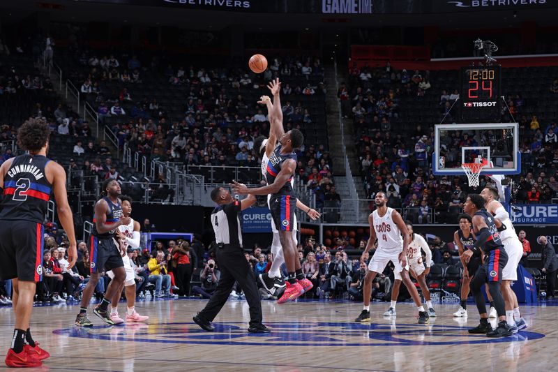 DETROIT, MI - MARCH 1: Tip-off during the game between the Cleveland Cavaliers and the Detroit Pistons on March 1, 2024 at Little Caesars Arena in Detroit, Michigan. NOTE TO USER: User expressly acknowledges and agrees that, by downloading and/or using this photograph, User is consenting to the terms and conditions of the Getty Images License Agreement. Mandatory Copyright Notice: Copyright 2024 NBAE (Photo by Jeff Haynes/NBAE via Getty Images)