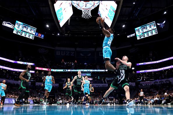 CHARLOTTE, NORTH CAROLINA - NOVEMBER 20: Brandon Miller #24 of the Charlotte Hornets dunks the ball during the first half of an NBA game against the Boston Celtics at Spectrum Center on November 20, 2023 in Charlotte, North Carolina. NOTE TO USER: User expressly acknowledges and agrees that, by downloading and or using this photograph, User is consenting to the terms and conditions of the Getty Images License Agreement. (Photo by David Jensen/Getty Images)